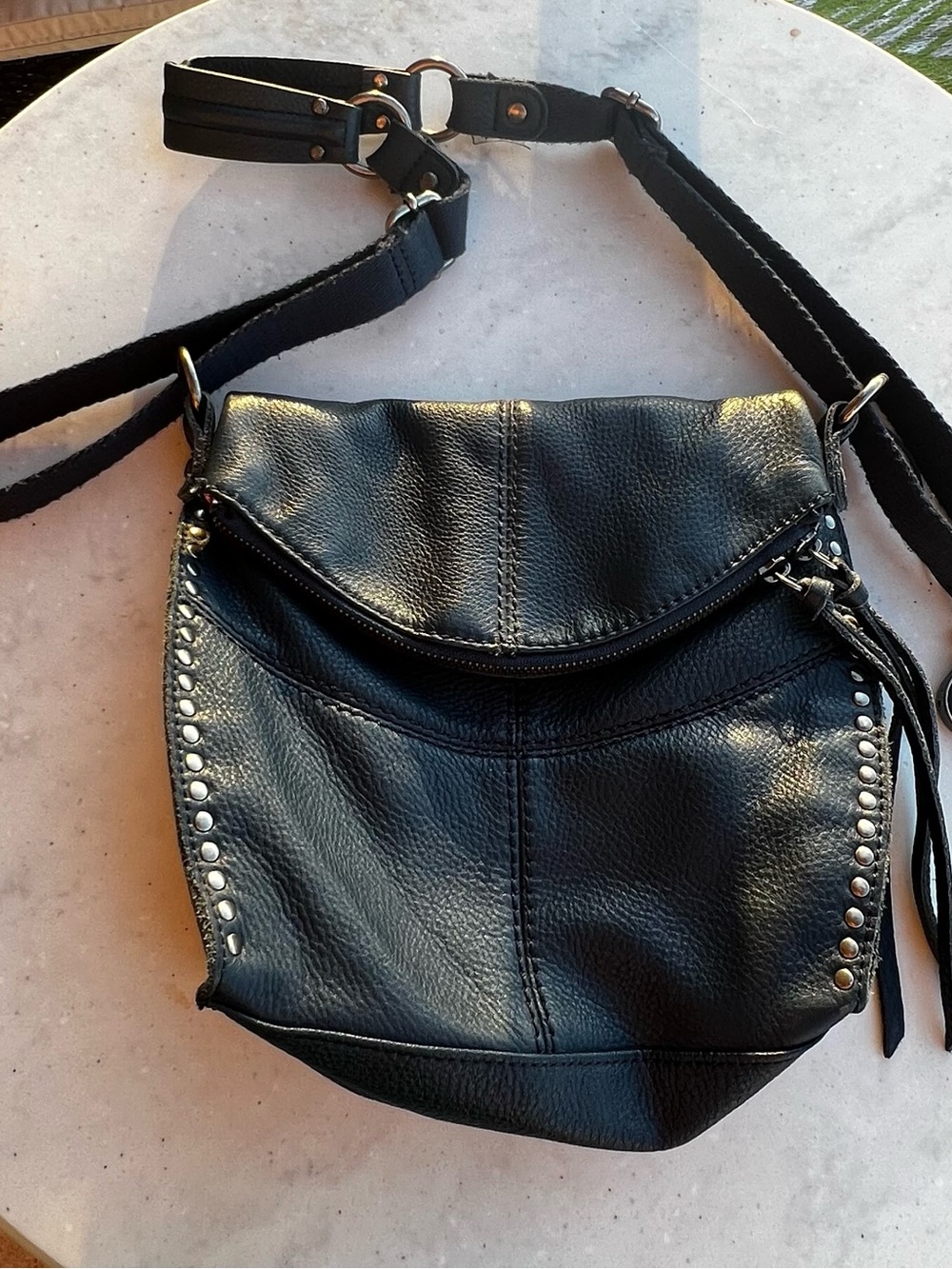 Women's Black Studded Leather Crossbody Bag